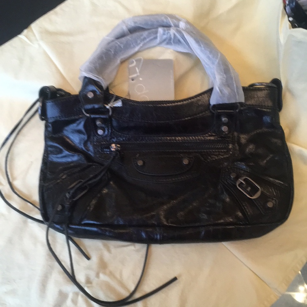 🌹🖤NWT BLACK LEATHER SATCHEL MOTO BAG accesories